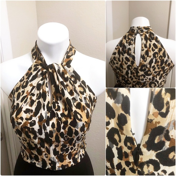 🆕Roz & Ali Leopard Body Wide Leg Halter Jumpsuit - Picture 3 of 8